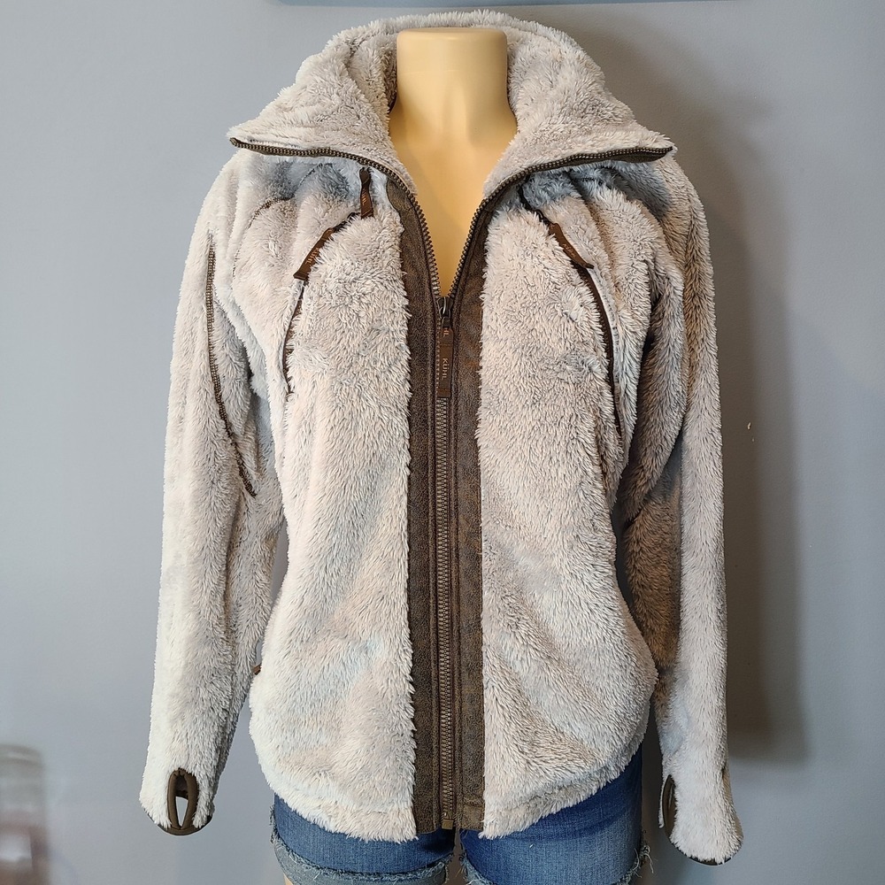 Kuhl Flight Jacket Womens Size Medium Fleece Sherpa Hooded Full Zip Thumbholes